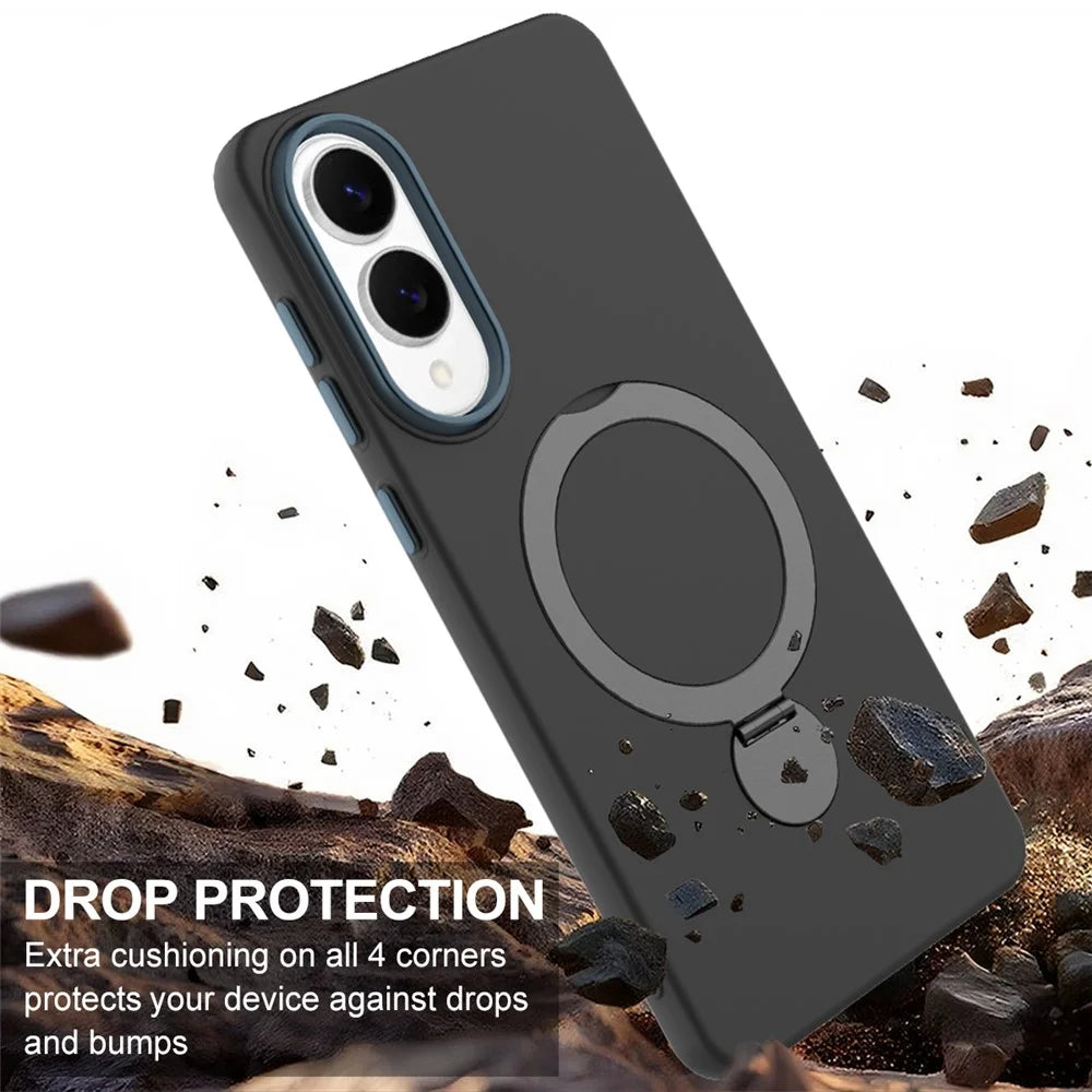 For Samsung Galaxy S25 Edge Magnetic Case Rotating Ring Kickstand TPU + PC Phone Back Cover - Black - 4