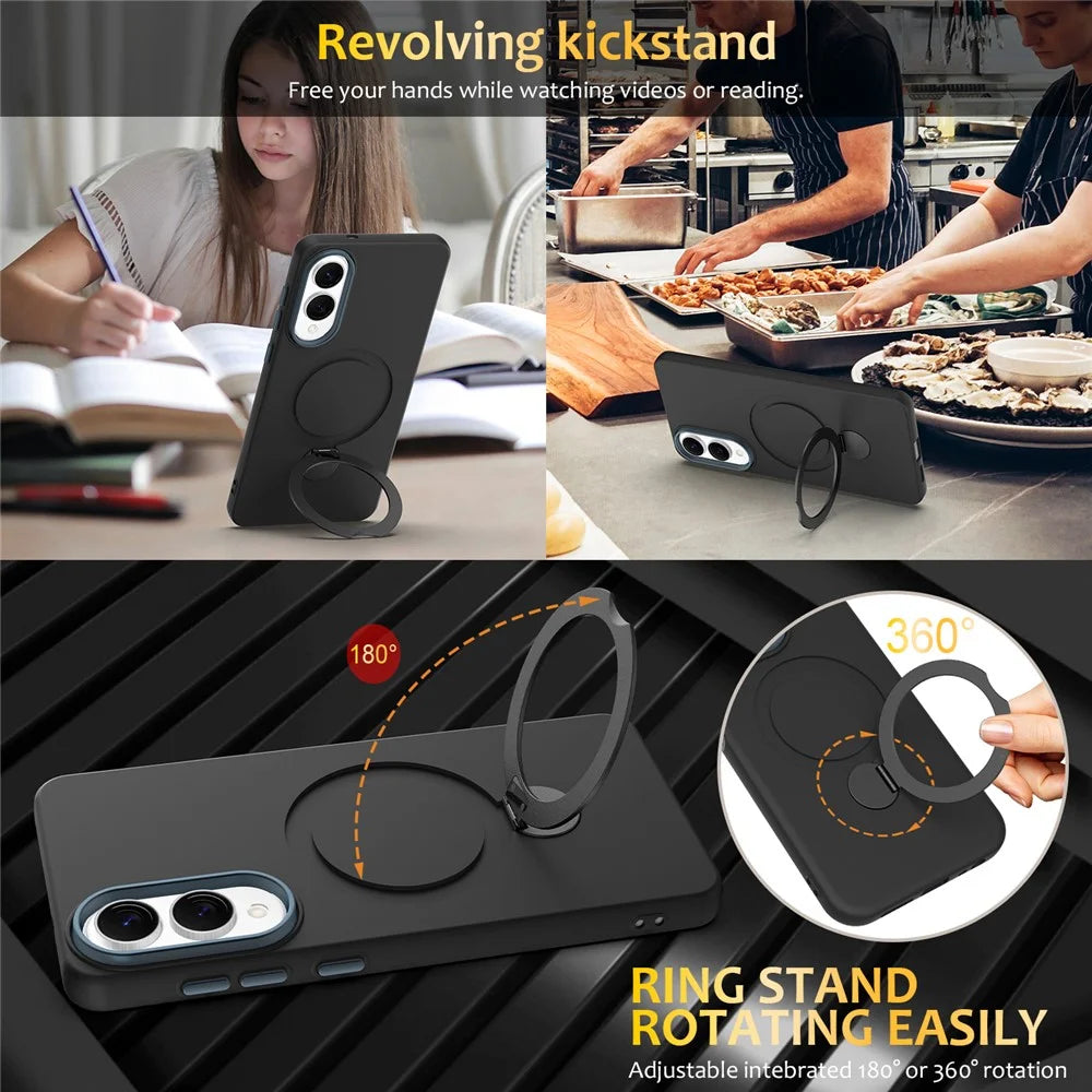 For Samsung Galaxy S25 Edge Magnetic Case Rotating Ring Kickstand TPU + PC Phone Back Cover - Black - 5