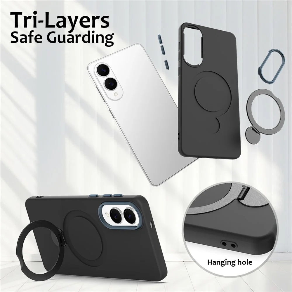 For Samsung Galaxy S25 Edge Magnetic Case Rotating Ring Kickstand TPU + PC Phone Back Cover - Black - 6