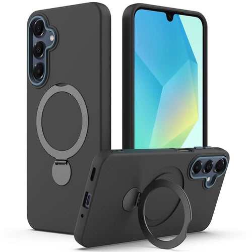 For Samsung Galaxy A16 5G  /  4G Magnetic Case Rotating Ring Kickstand TPU + PC Phone Back Cover - Black - 1