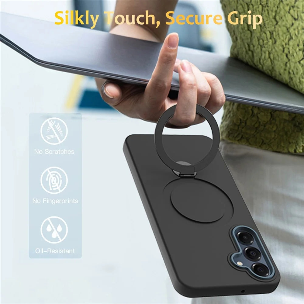 For Samsung Galaxy A16 5G  /  4G Magnetic Case Rotating Ring Kickstand TPU + PC Phone Back Cover - Black - 2