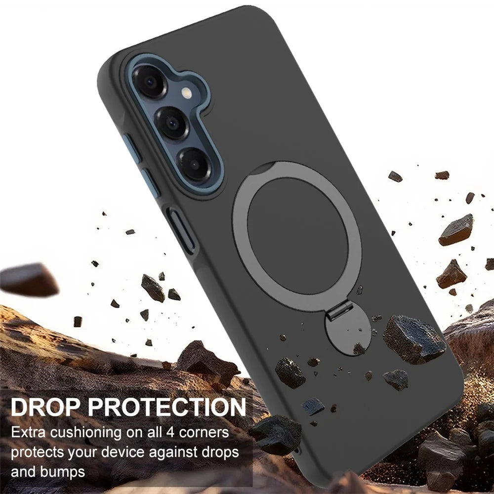 For Samsung Galaxy A16 5G  /  4G Magnetic Case Rotating Ring Kickstand TPU + PC Phone Back Cover - Black - 4