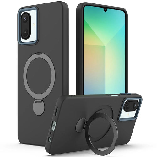 Phone Case For Samsung Galaxy A08 4G / A08 5G / F07 4G / M17e 5G / M07 4G / A07 5G / A07 4G Magnetic Case Rotating Ring Kickstand TPU + PC Back Cover - Black - 1