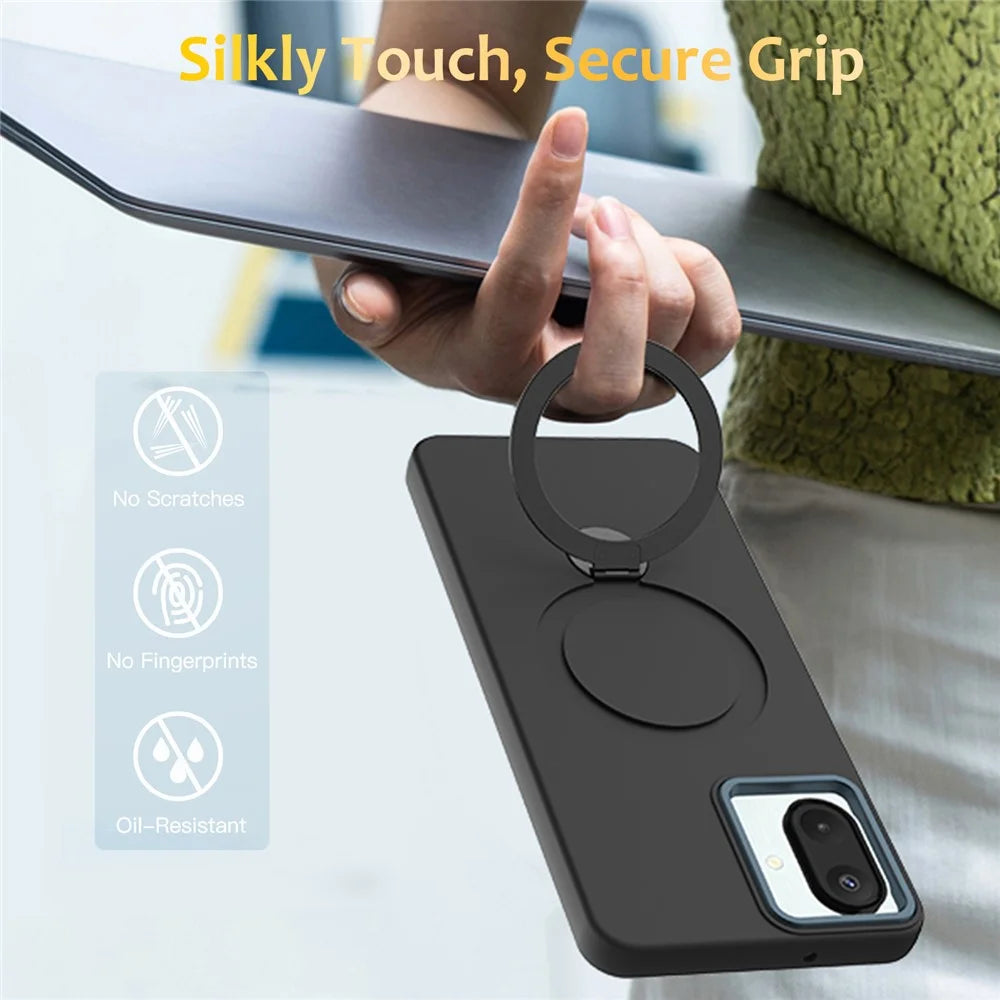 Phone Case For Samsung Galaxy A08 4G / A08 5G / F07 4G / M17e 5G / M07 4G / A07 5G / A07 4G Magnetic Case Rotating Ring Kickstand TPU + PC Back Cover - Black - 2