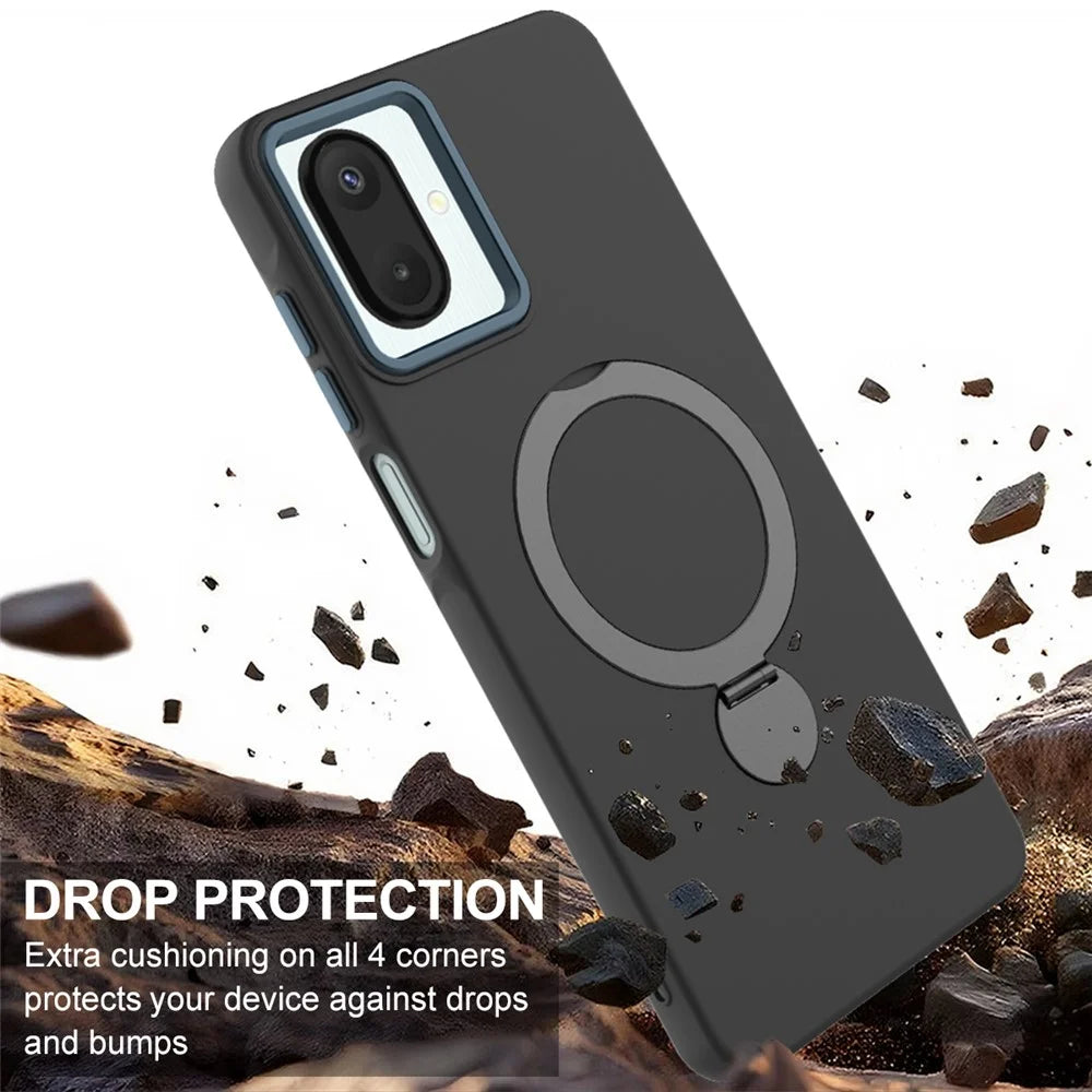 Phone Case For Samsung Galaxy A08 4G / A08 5G / F07 4G / M17e 5G / M07 4G / A07 5G / A07 4G Magnetic Case Rotating Ring Kickstand TPU + PC Back Cover - Black - 4