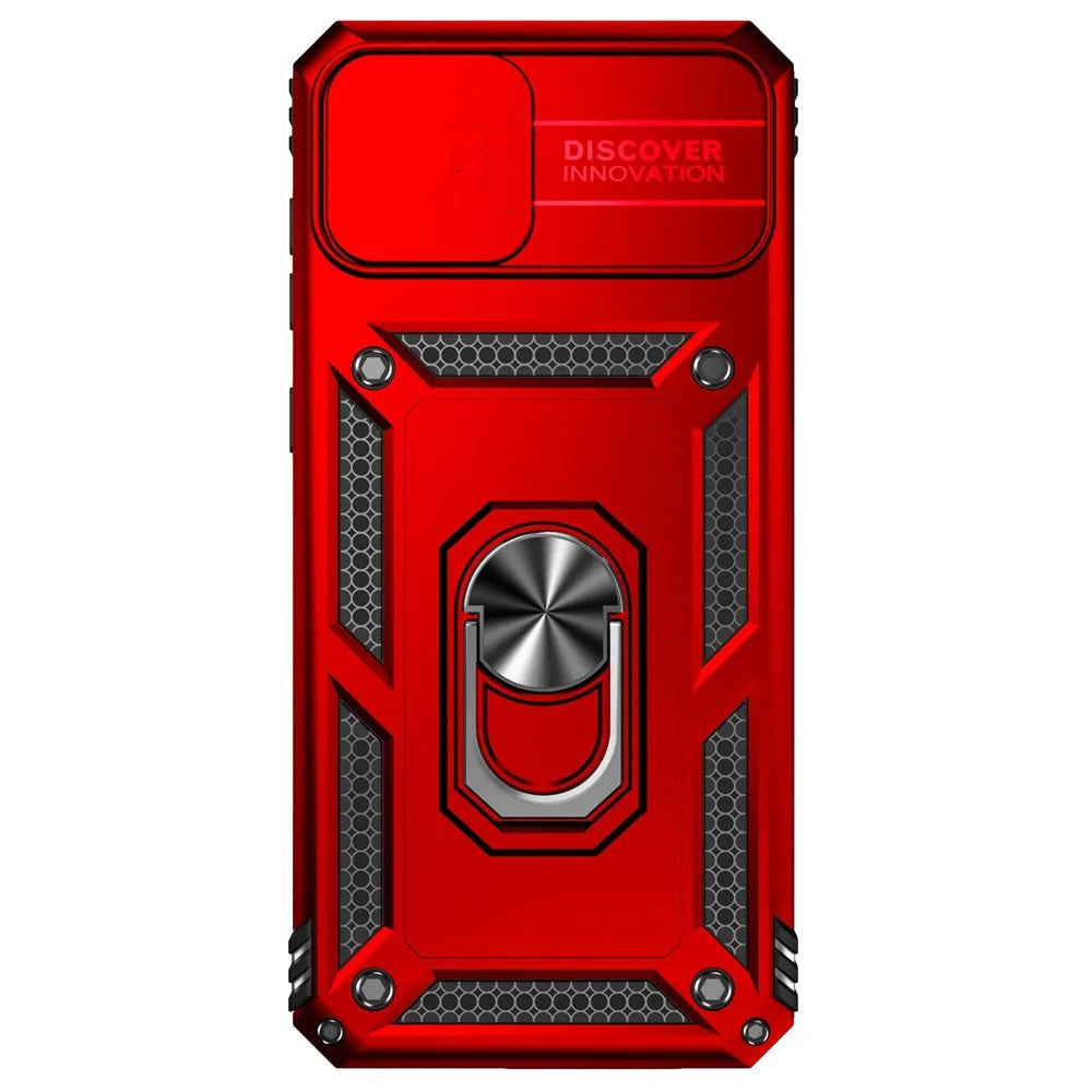 Back Case for Samsung Galaxy A04 4G (164.4 x 76.3 x 9.1 mm), Slide Camera Protector Design Impact Resistant PC + TPU Protective Phone Cover with Metal Ring Kickstand - Red - 3