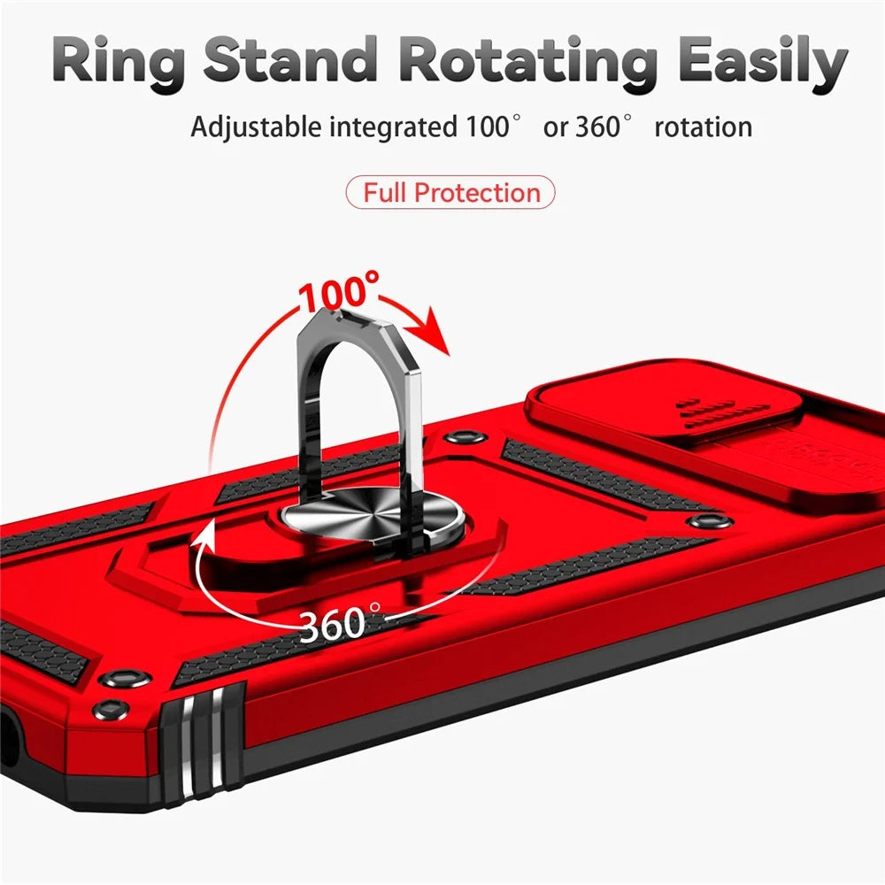 Back Case for Samsung Galaxy A04 4G (164.4 x 76.3 x 9.1 mm), Slide Camera Protector Design Impact Resistant PC + TPU Protective Phone Cover with Metal Ring Kickstand - Red - 6
