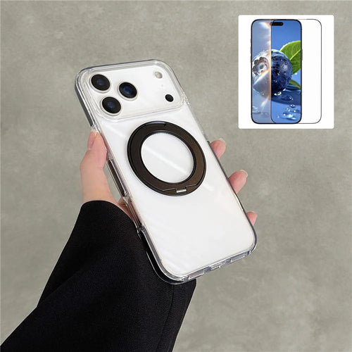 For iPhone 17 Pro Crystal Clear Case Compatible with MagSafe TPU Acrylic PC Kickstand Phone Cover with Screen Film - Black - 1