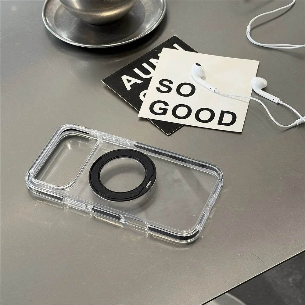 For iPhone 17 Pro Crystal Clear Case Compatible with MagSafe TPU Acrylic PC Kickstand Phone Cover with Screen Film - Black - 4