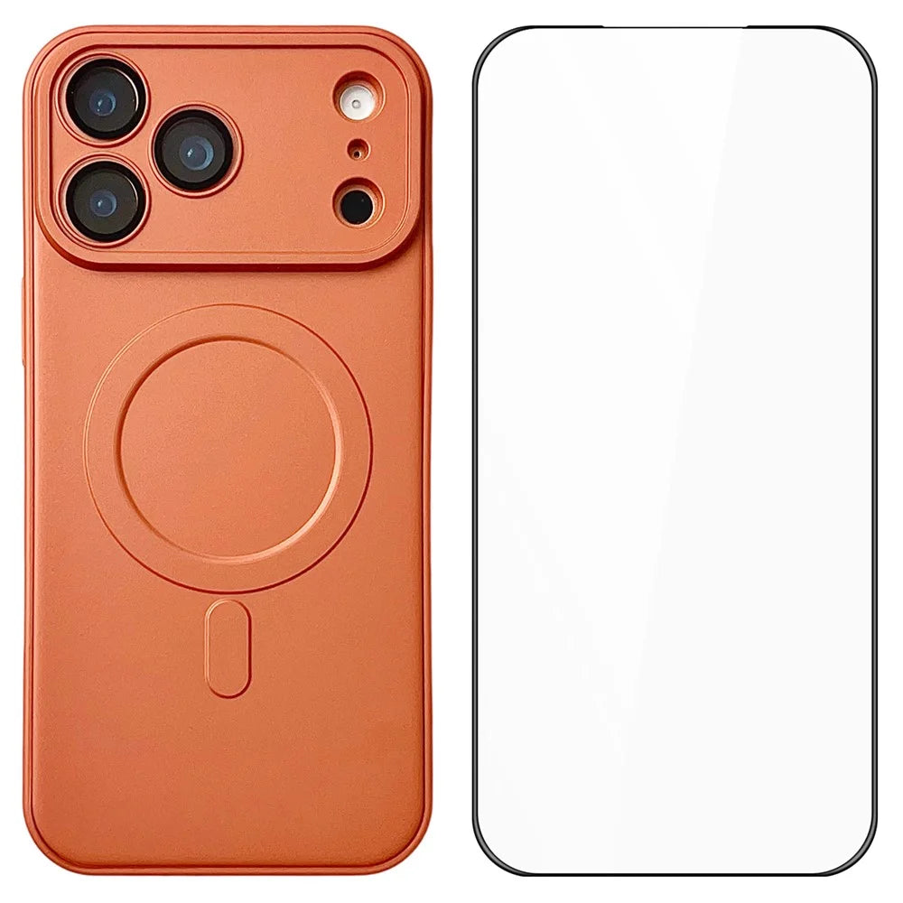 For iPhone 17 Pro Max Case Compatible with MagSafe Precise Cutouts Solid Color Phone Cover with Screen Protector - Orange - 1