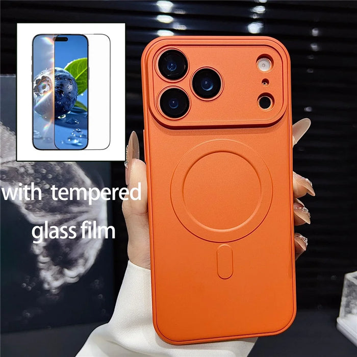 For iPhone 17 Pro Max Case Compatible with MagSafe Precise Cutouts Solid Color Phone Cover with Screen Protector - Orange - 2