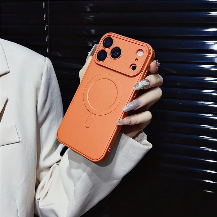 For iPhone 17 Pro Max Case Compatible with MagSafe Precise Cutouts Solid Color Phone Cover with Screen Protector - Orange - 4
