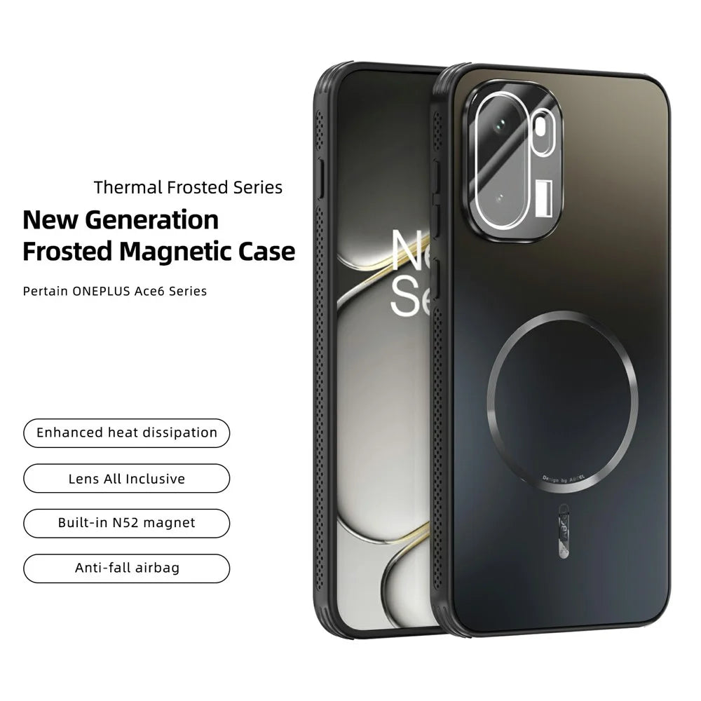 ABEEL For OnePlus Ace 6 5G Magnetic Case TPU PC Cooling Matte Phone Back Cover with Lens Film - Black - 3