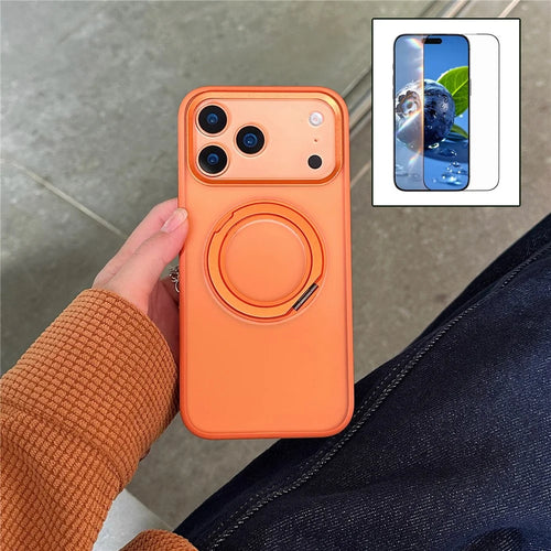 For iPhone 17 Pro Max Kickstand Matte Case Compatible with MagSafe Silicone Acrylic PC Phone Shell with Screen Film - Orange - 1