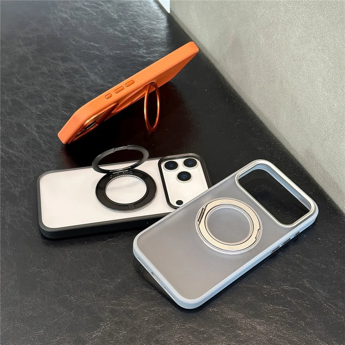 For iPhone 17 Pro Max Kickstand Matte Case Compatible with MagSafe Silicone Acrylic PC Phone Shell with Screen Film - Orange - 3