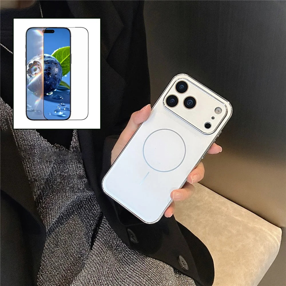 For iPhone 17 Pro Matte Case Compatible with MagSafe Acrylic PC Phone Shell with Screen Film - White - 1