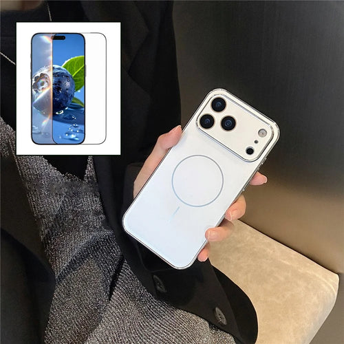 For iPhone 17 Pro Matte Case Compatible with MagSafe Acrylic PC Phone Shell with Screen Film - White - 1