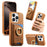 For iPhone 15 Pro Case Card Holder Rhinestone Ring Holder Kickstand Leather Back Phone Cover - Brown - 1