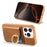 For iPhone 15 Pro Case Card Holder Rhinestone Ring Holder Kickstand Leather Back Phone Cover - Brown - 5