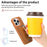 For iPhone 15 Pro Case Card Holder Rhinestone Ring Holder Kickstand Leather Back Phone Cover - Brown - 6