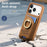 For iPhone 18 Pro / 17 Pro Case Card Holder Rhinestone Ring Holder Kickstand Leather Back Phone Cover - Brown - 7