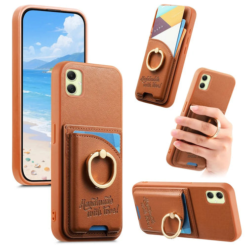 For Samsung Galaxy A05 4G Case Card Holder Rhinestone Ring Holder Kickstand Leather Back Phone Cover - Brown - 1