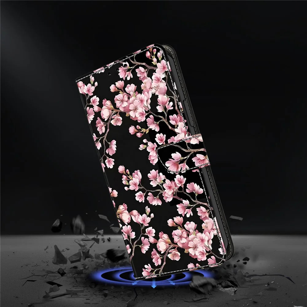 For iPhone 17 Case Foldable Stand Wallet Pattern Printing PU Leather Flip Phone Cover - Peach Blossom - 4