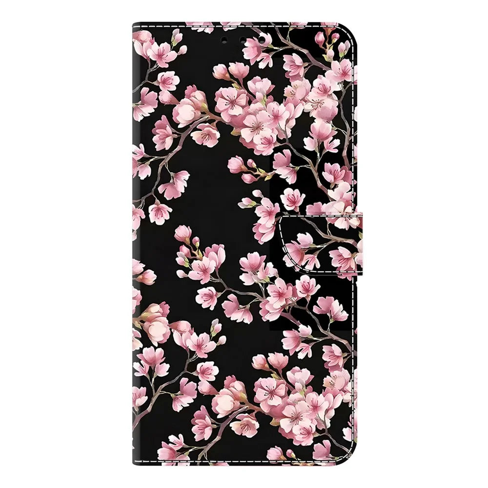 For iPhone 17 Case Foldable Stand Wallet Pattern Printing PU Leather Flip Phone Cover - Peach Blossom - 5