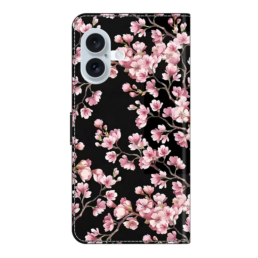 For iPhone 17 Case Foldable Stand Wallet Pattern Printing PU Leather Flip Phone Cover - Peach Blossom - 6