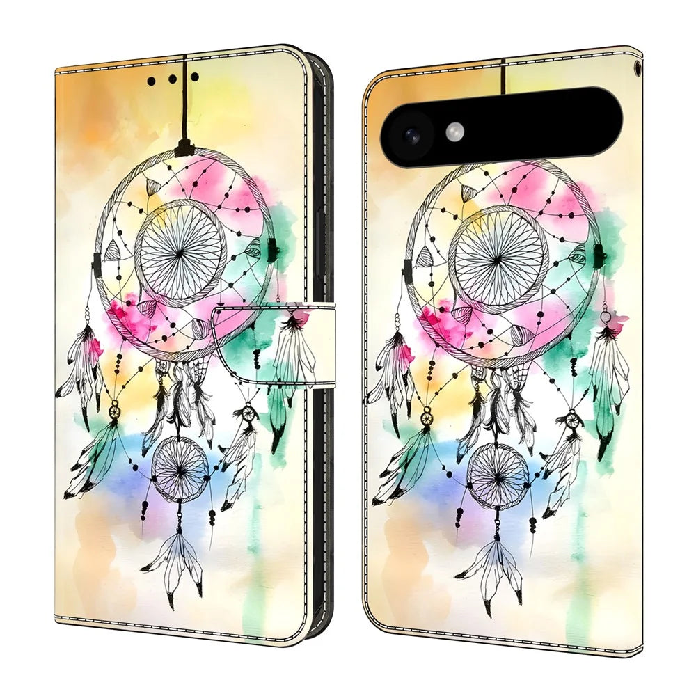 For iPhone Air Case Foldable Stand Wallet Pattern Printing PU Leather Flip Phone Cover - Ink Feather Dreamcatcher - 1