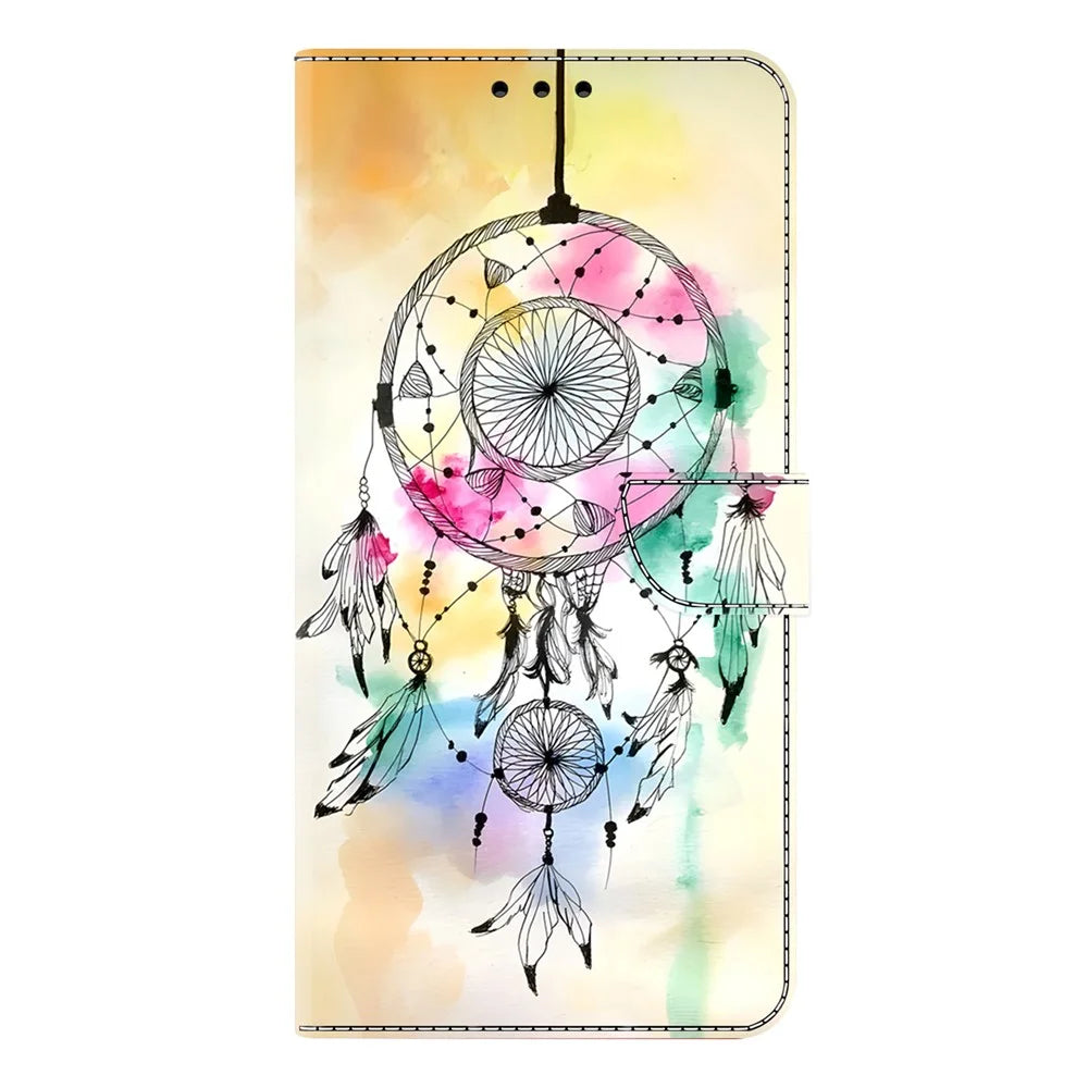 For iPhone Air Case Foldable Stand Wallet Pattern Printing PU Leather Flip Phone Cover - Ink Feather Dreamcatcher - 5