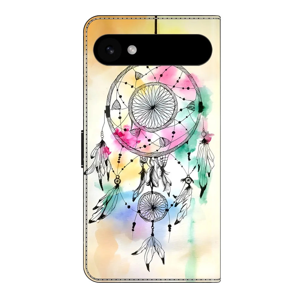 For iPhone Air Case Foldable Stand Wallet Pattern Printing PU Leather Flip Phone Cover - Ink Feather Dreamcatcher - 6