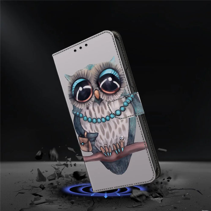 For iPhone 18 Pro / 17 Pro Case Foldable Stand Wallet Pattern Printing PU Leather Flip Phone Cover - Necklace Owl - 4