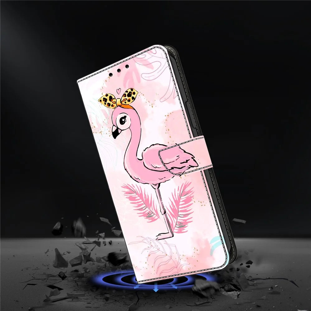 For Samsung Galaxy A08 5G / A08 4G / A07 5G / A07 4G Case Foldable Stand Wallet Pattern Printing PU Leather Flip Phone Cover - Pink Bird - 4