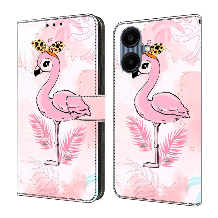 For Samsung Galaxy A06 4G Case Foldable Stand Wallet Pattern Printing PU Leather Flip Phone Cover - Pink Bird - 1