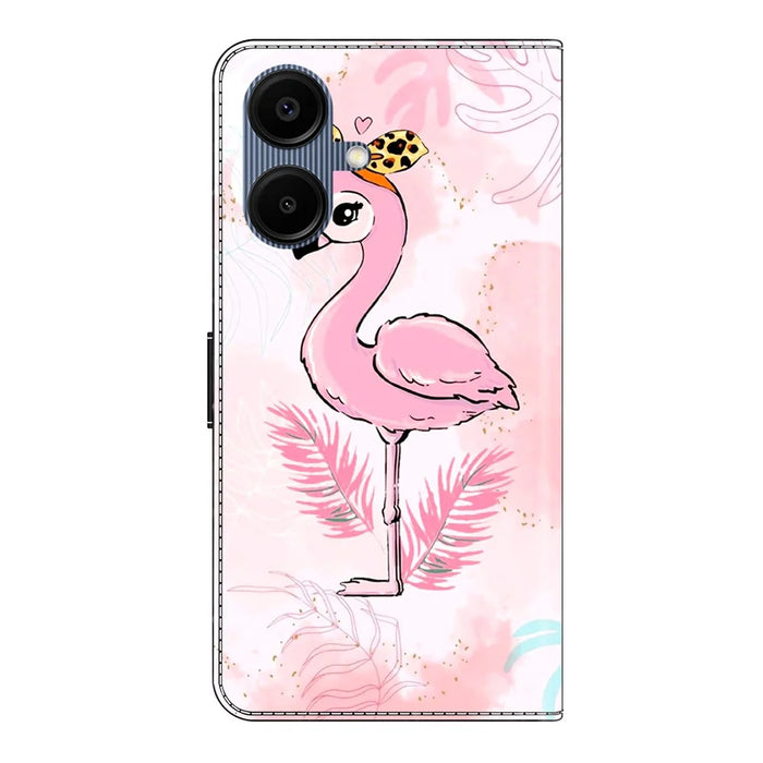For Samsung Galaxy A06 4G Case Foldable Stand Wallet Pattern Printing PU Leather Flip Phone Cover - Pink Bird - 6