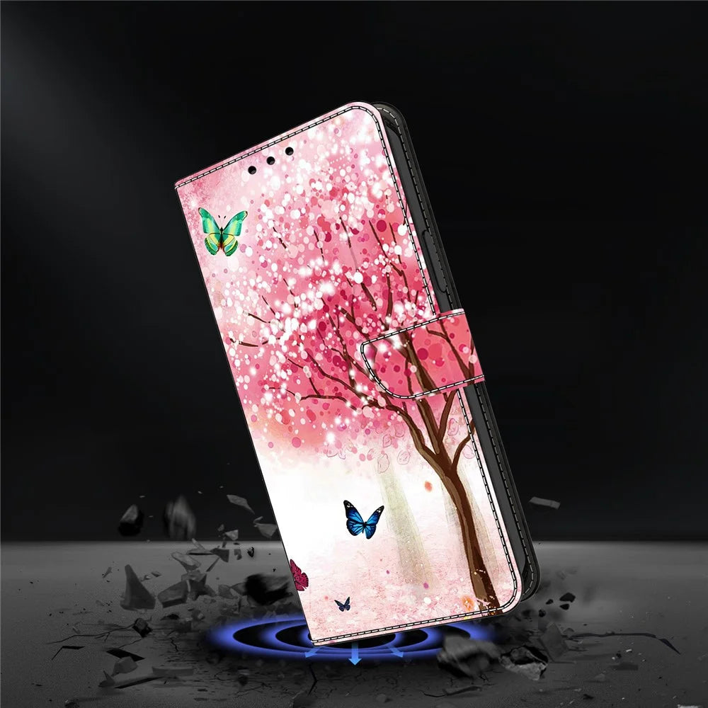 For Samsung Galaxy A18 5G /  A17 5G  /  4G Case Foldable Stand Wallet Pattern Printing PU Leather Flip Phone Cover - Cherry Blossom Butterfly - 4