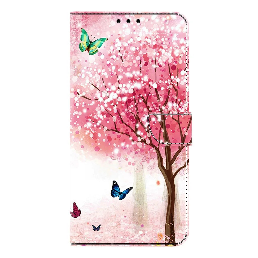 For Samsung Galaxy A18 5G /  A17 5G  /  4G Case Foldable Stand Wallet Pattern Printing PU Leather Flip Phone Cover - Cherry Blossom Butterfly - 5