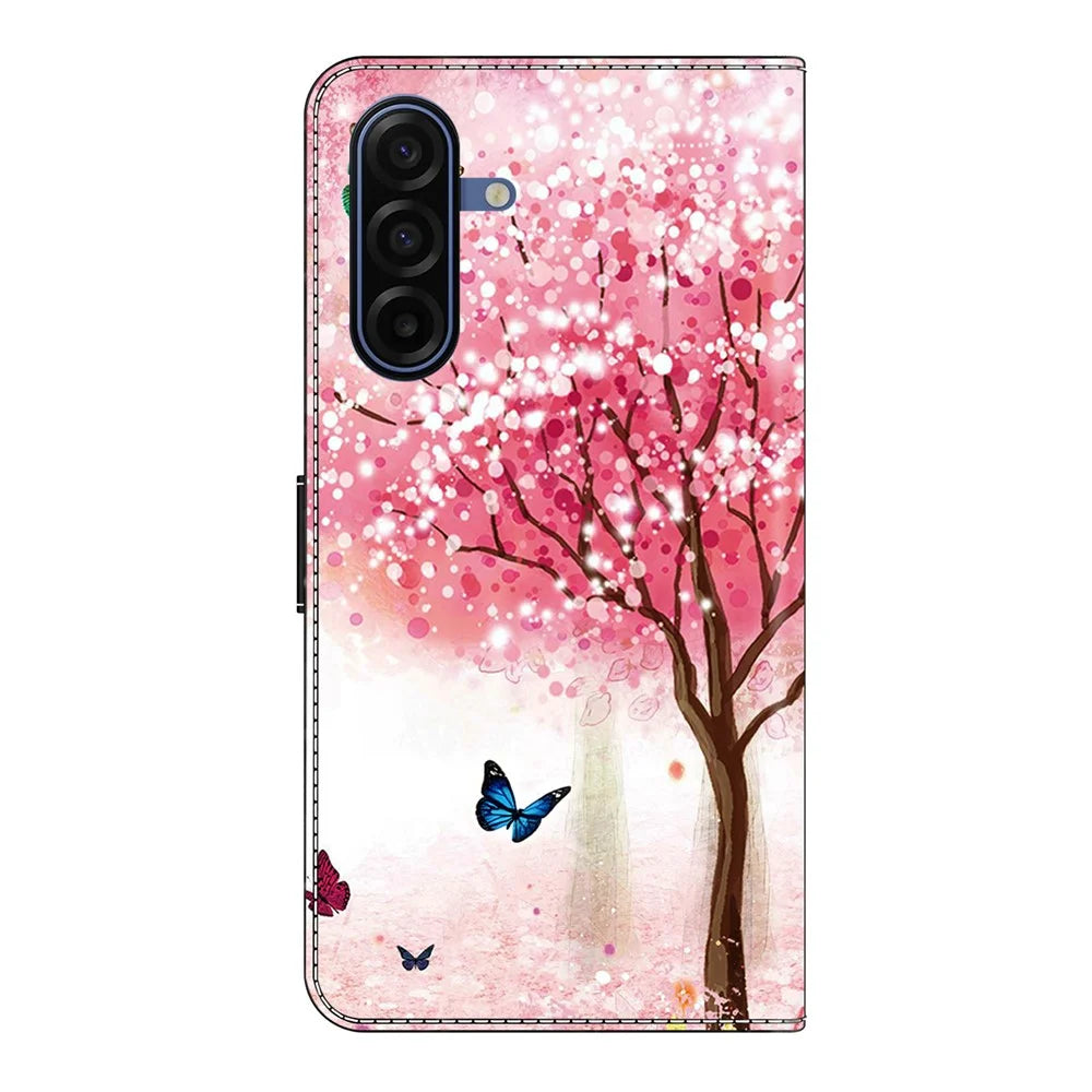 For Samsung Galaxy A18 5G /  A17 5G  /  4G Case Foldable Stand Wallet Pattern Printing PU Leather Flip Phone Cover - Cherry Blossom Butterfly - 6