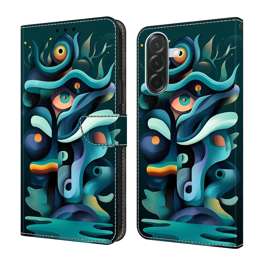 For Samsung Galaxy A26 5G Case Foldable Stand Wallet Pattern Printing PU Leather Flip Phone Cover - Graffiti Green Shadow - 1