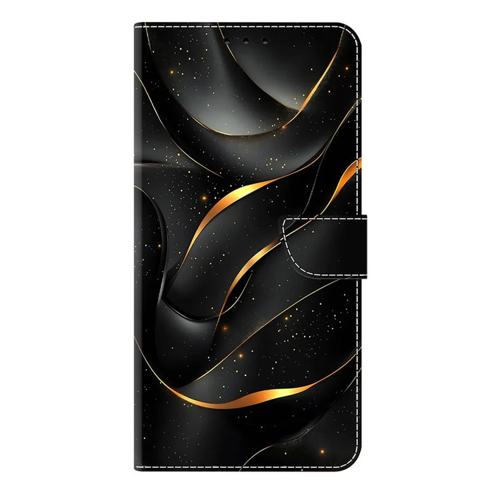 For Samsung Galaxy S25 Case Foldable Stand Wallet Pattern Printing PU Leather Flip Phone Cover - Golden Ribbon - 5