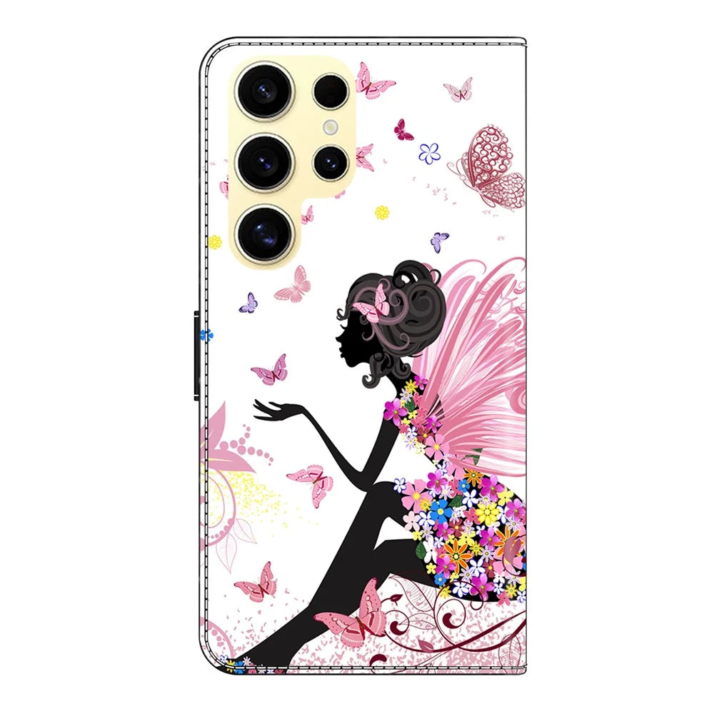 For Samsung Galaxy S25 Ultra Case Foldable Stand Wallet Pattern Printing PU Leather Flip Phone Cover - Butterfly Woman - 6