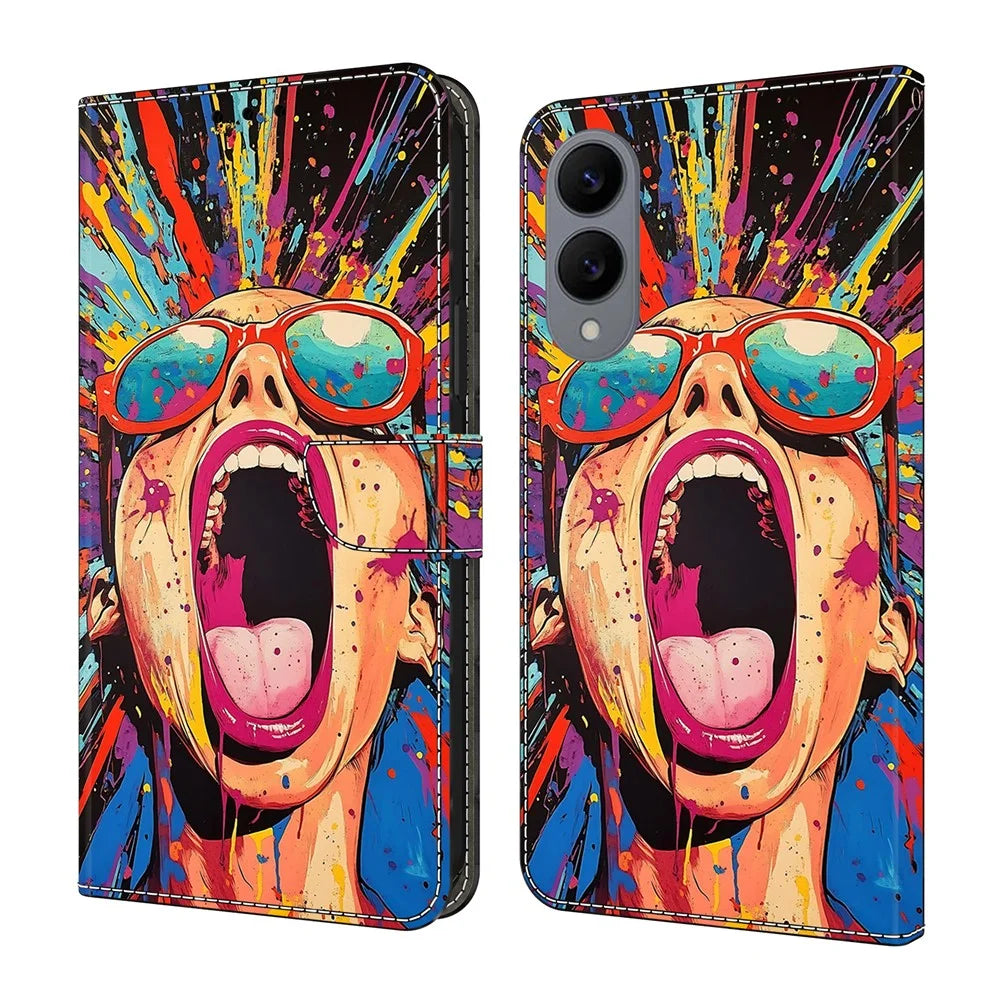 For Samsung Galaxy S25 Edge Case Foldable Stand Wallet Pattern Printing PU Leather Flip Phone Cover - Graffiti Scream - 1