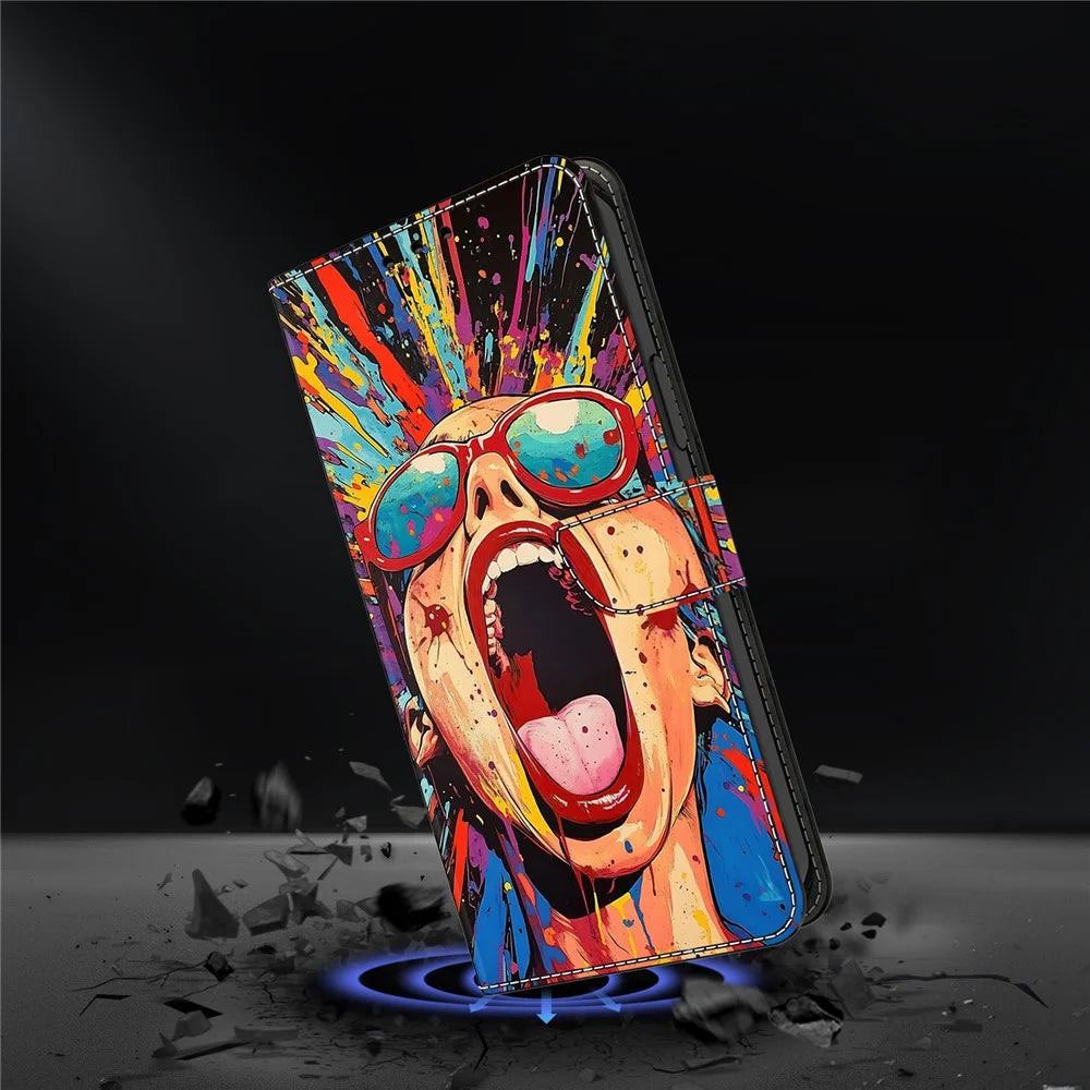 For Samsung Galaxy S25 Edge Case Foldable Stand Wallet Pattern Printing PU Leather Flip Phone Cover - Graffiti Scream - 4