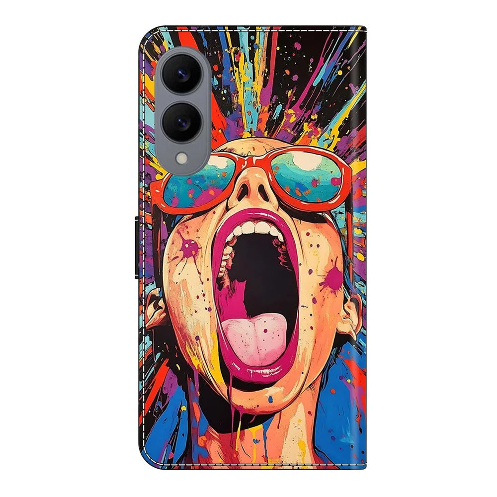 For Samsung Galaxy S25 Edge Case Foldable Stand Wallet Pattern Printing PU Leather Flip Phone Cover - Graffiti Scream - 6