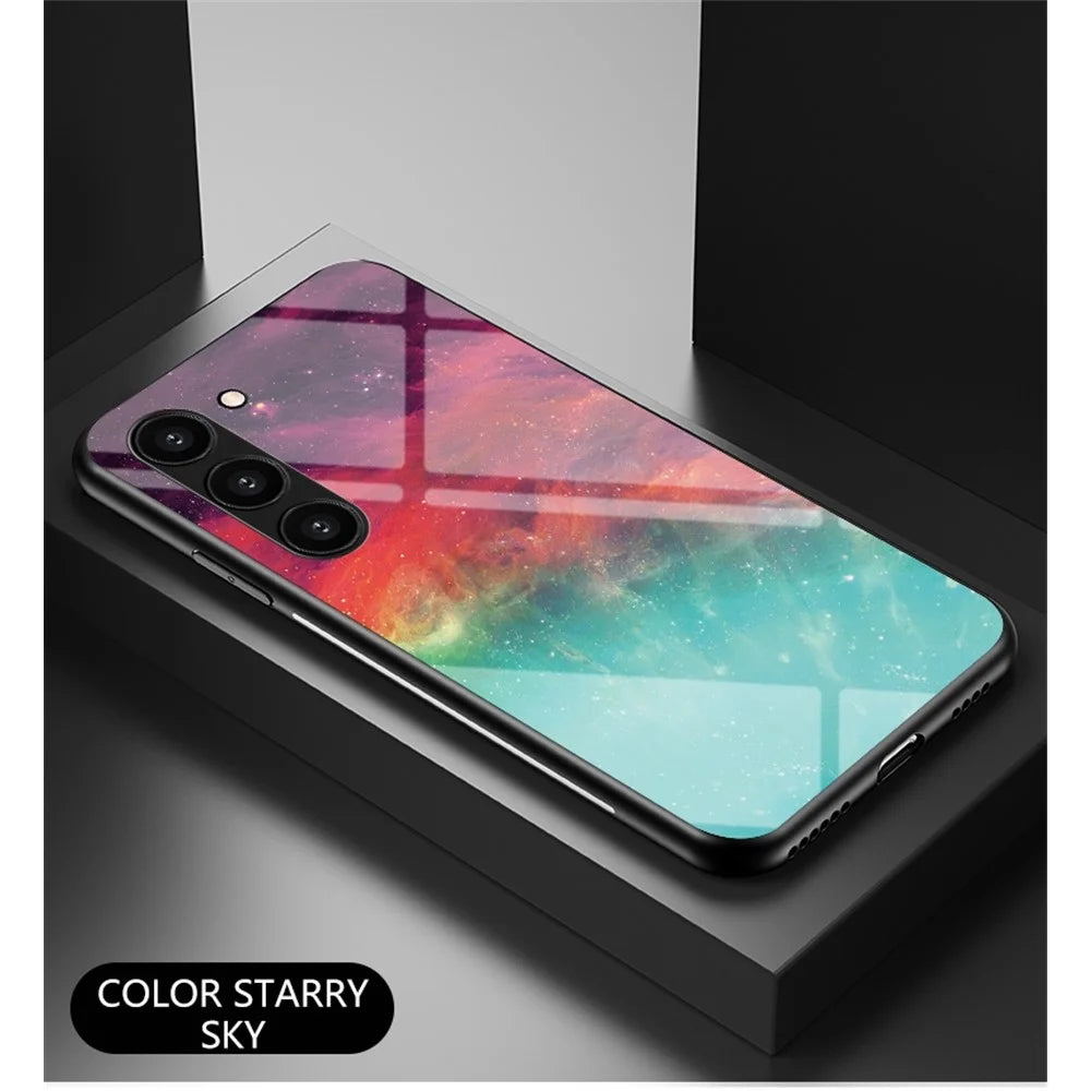 Anti-Fall Phone Case for Samsung Galaxy S23, TPU PC Tempered Glass Shockproof Cover Starry Sky Pattern Printed Phone Case - Color Starry Sky - 2