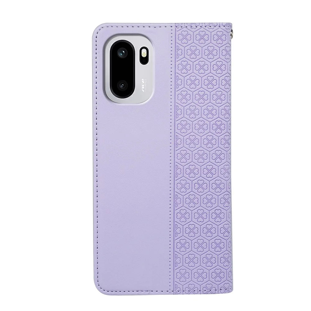For OnePlus 15R 5G / Ace 6T 5G / Ace 6 5G Case Four Leaf Clover Leather Flip Phone Cover Stand Wallet - Light Purple - 5