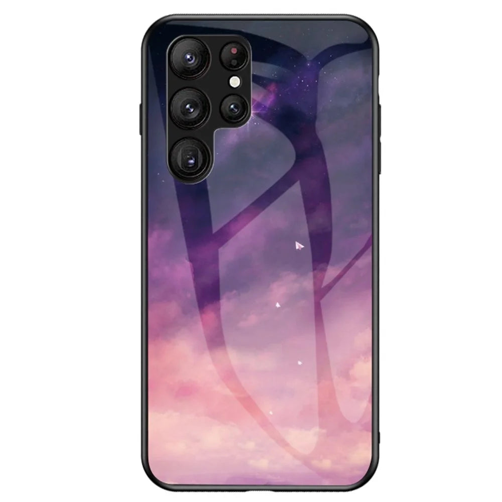 TPU PC Tempered Glass Phone Case for Samsung Galaxy S23 Ultra, Anti-Fall Shockproof Case Starry Sky Pattern Printed Phone Cover - Dream Starry Sky - 1
