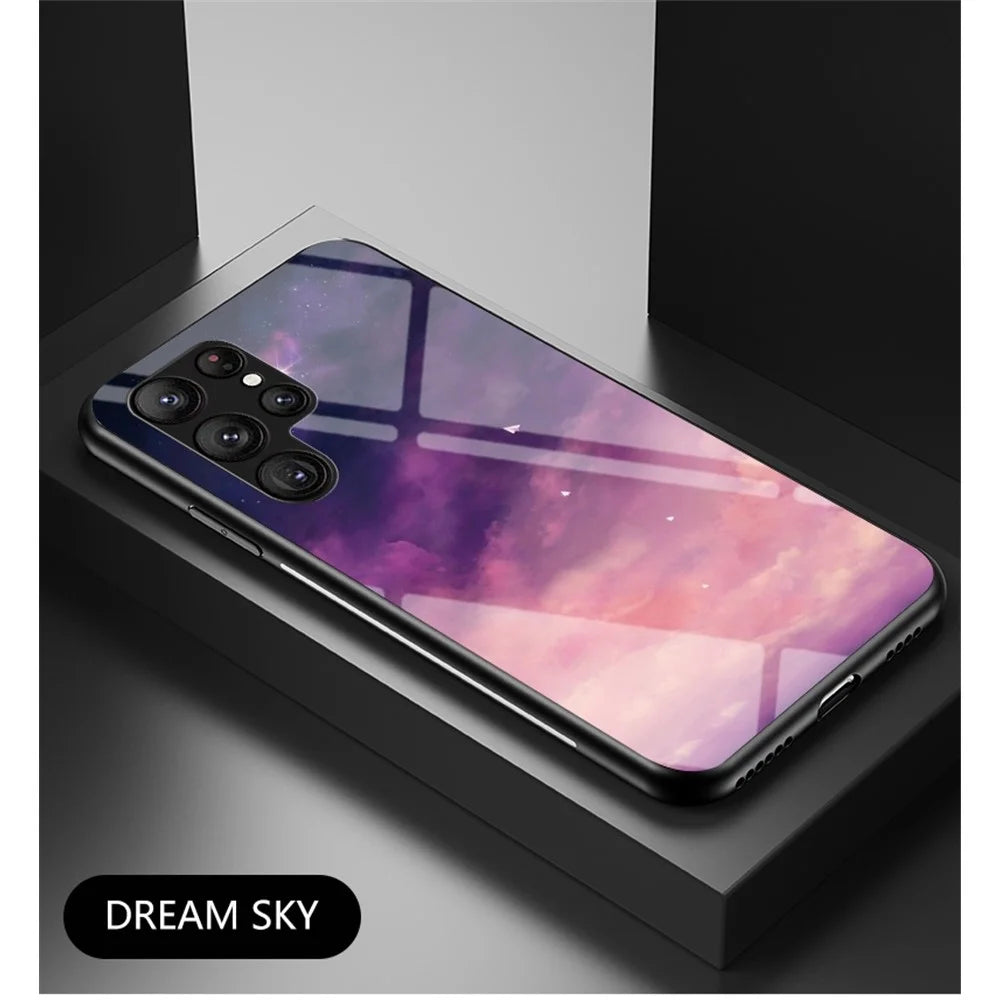 TPU PC Tempered Glass Phone Case for Samsung Galaxy S23 Ultra, Anti-Fall Shockproof Case Starry Sky Pattern Printed Phone Cover - Dream Starry Sky - 2