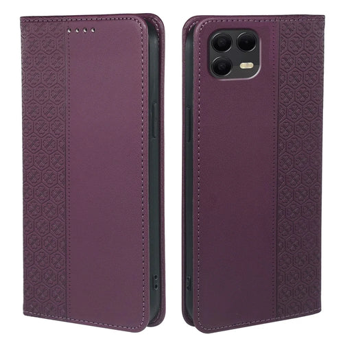 For T-Mobile Revvl 8 Pro Case Four Leaf Clover Leather Flip Phone Cover Stand Wallet - Dark Purple - 1
